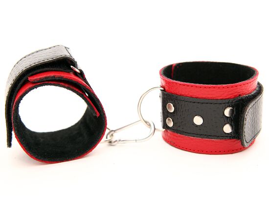 Красно-чёрные кожаные наручники, фото 