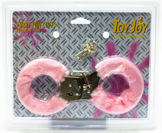 Розовые меховые наручники с ключами, фото 