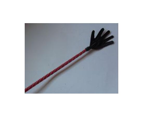 Длинный плетённый стек с наконечником-ладошкой и красной рукоятью - 85 см., фото 