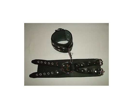 Чёрные кожаные наручники "Крест" без подкладки, фото 
