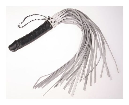 Белая плеть "Ракета" с чёрной ручкой-фаллосом - 65 см., фото 