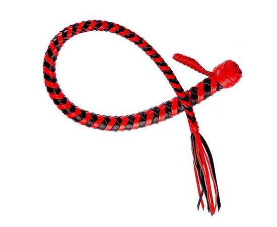 Плеть "Змея" из полосок кожи красного и черного цветов - 60 см., фото 