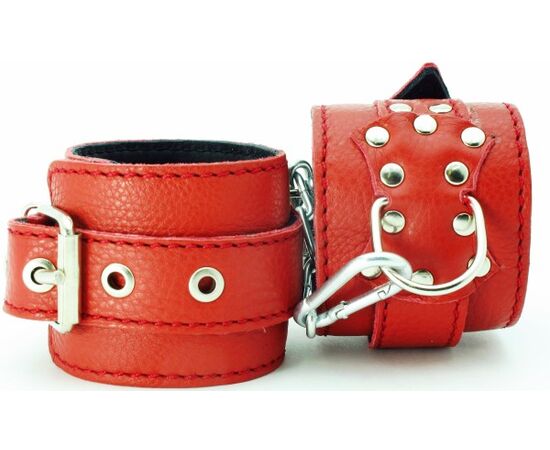 Красные кожаные наручники с клепками, фото 