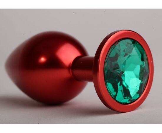 Красная анальная пробка с зеленым стразом - 8,2 см., фото 