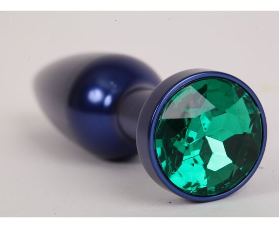 Большая синяя анальная пробка с зеленым стразом - 11,2 см., фото 