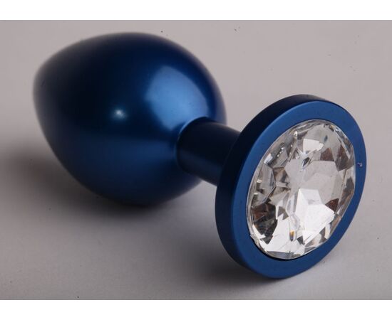 Синяя анальная пробка с прозрачным кристаллом - 8,2 см., фото 