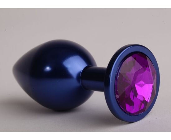 Синяя анальная пробка с фиолетовым кристаллом - 8,2 см., фото 