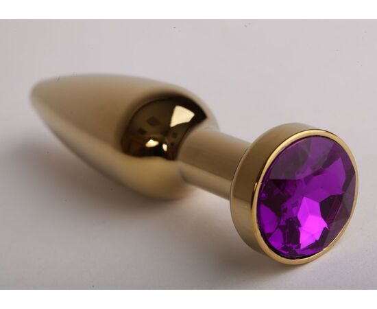 Золотистая анальная пробка с фиолетовым кристаллом - 11,2 см., фото 