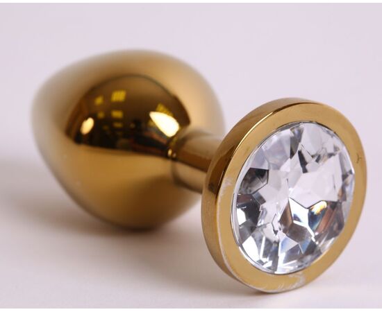 Золотистая анальная пробка с прозрачным кристаллом - 8,2 см., фото 