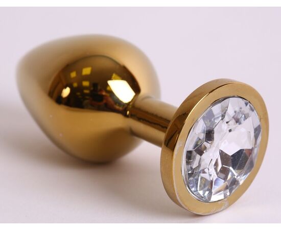Большая золотистая анальная пробка с прозрачным кристаллом - 9,5 см., фото 