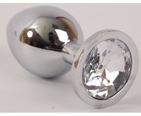 Серебристая анальная пробка с прозрачным стразом - 9,5 см., фото 