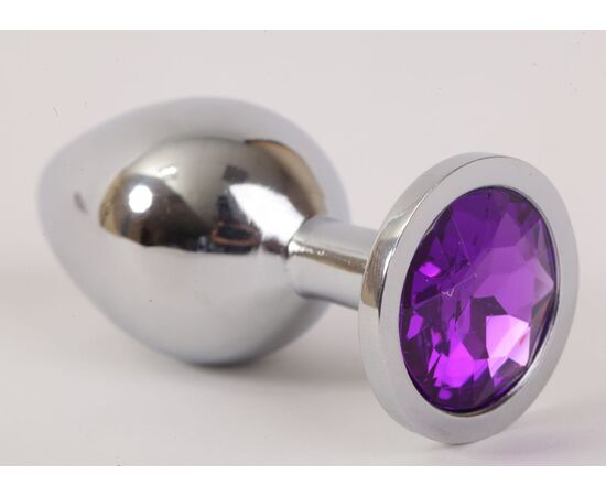Серебристая анальная пробка с фиолетовым стразом - 8,2 см., фото 