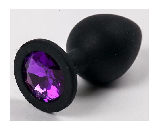 Черная силиконовая анальная пробка с фиолетовым кристаллом - 9,5 см., фото 