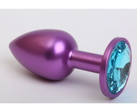 Фиолетовая анальная пробка с голубым стразом - 7,6 см., фото 