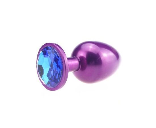 Фиолетовая анальная пробка с синим стразом - 7,6 см., фото 