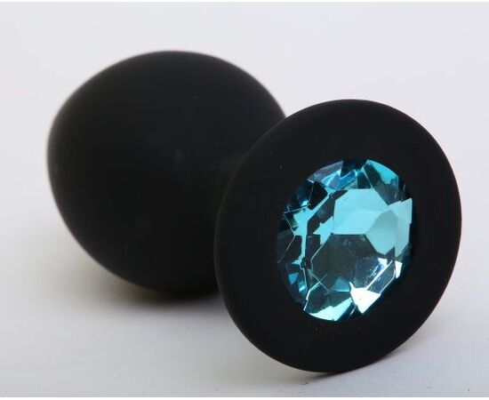 Чёрная силиконовая пробка с голубым стразом - 9,5 см., фото 