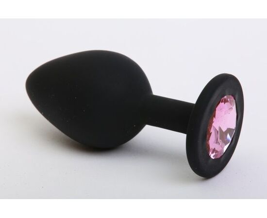 Чёрная силиконовая пробка с розовым стразом - 7,1 см., фото 