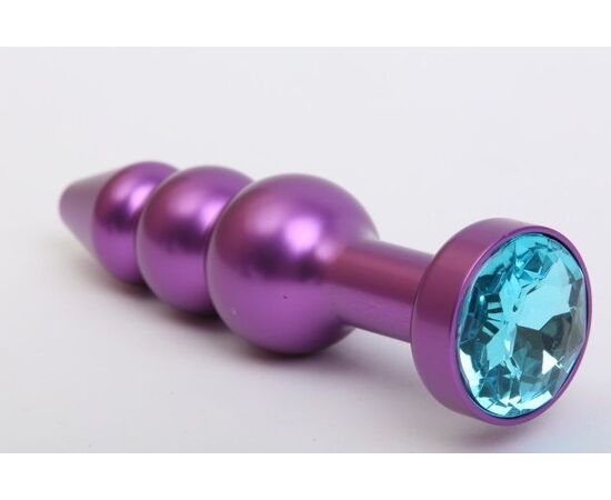 Фиолетовая фигурная анальная ёлочка с голубым кристаллом - 11,2 см., фото 