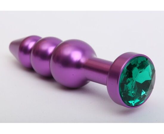 Фиолетовая фигурная анальная ёлочка с зелёным кристаллом - 11,2 см., фото 