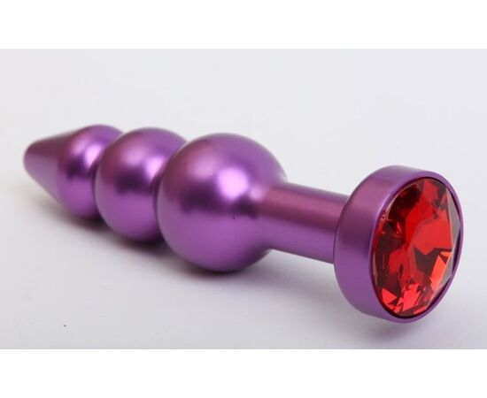 Фиолетовая фигурная анальная ёлочка с красным кристаллом - 11,2 см., фото 