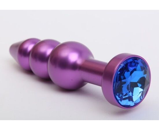 Фиолетовая фигурная анальная ёлочка с синим кристаллом - 11,2 см., фото 