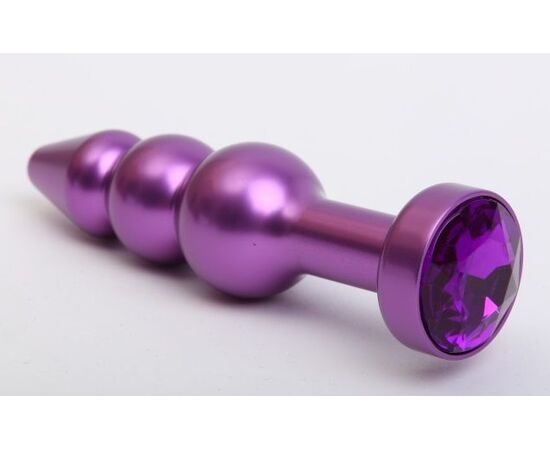 Фиолетовая фигурная анальная ёлочка с фиолетовым кристаллом - 11,2 см., фото 