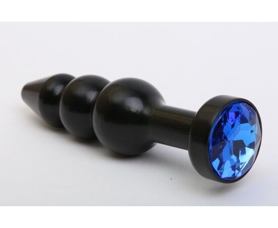 Чёрная анальная ёлочка с синим кристаллом - 11,2 см., фото 