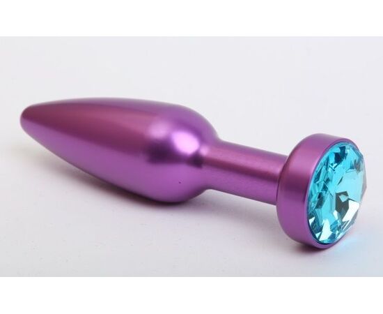 Фиолетовая анальная пробка с голубым стразом - 11,2 см., фото 