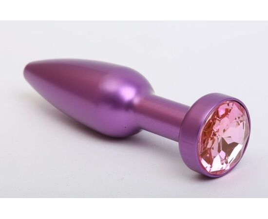 Фиолетовая анальная пробка с розовым стразом - 11,2 см., фото 