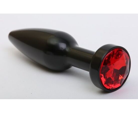 Чёрная удлинённая пробка с красным кристаллом - 11,2 см., фото 