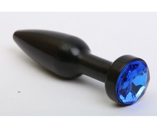Чёрная удлинённая пробка с синим кристаллом - 11,2 см., фото 