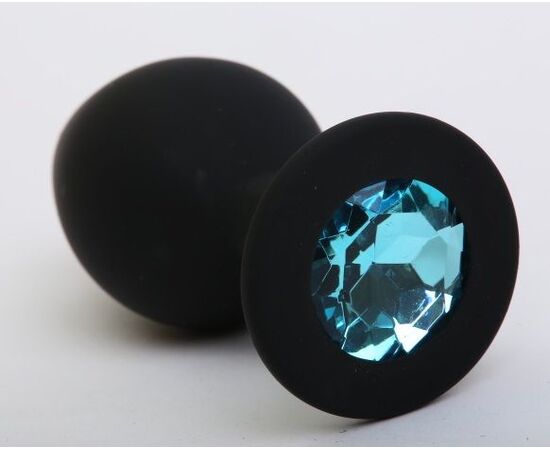 Чёрная силиконовая пробка с голубым стразом - 8,2 см., фото 