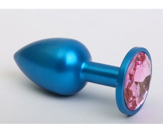 Синяя анальная пробка с розовым кристаллом - 8,2 см., фото 