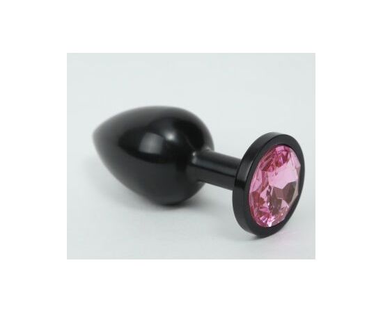 Чёрная анальная пробка с розовым стразом - 8,2 см., фото 