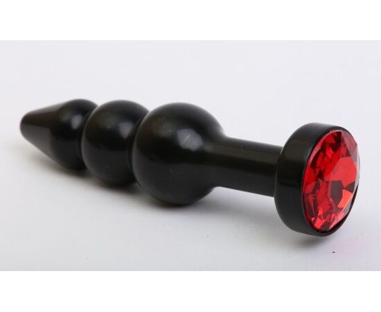 Чёрная анальная ёлочка с красным кристаллом - 11,2 см., фото 