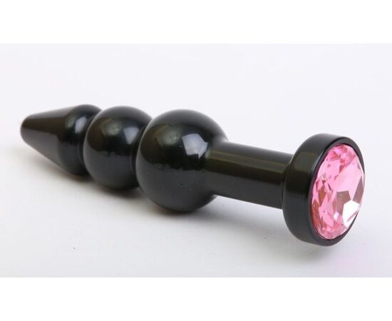 Чёрная анальная ёлочка с розовым кристаллом - 11,2 см., фото 