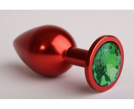 Красная анальная пробка с зелёным стразом - 7,6 см., фото 